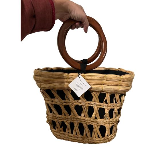 Sensi Studio Tan Handwoven Straw Bag Circle Handle - Picture 5 of 10